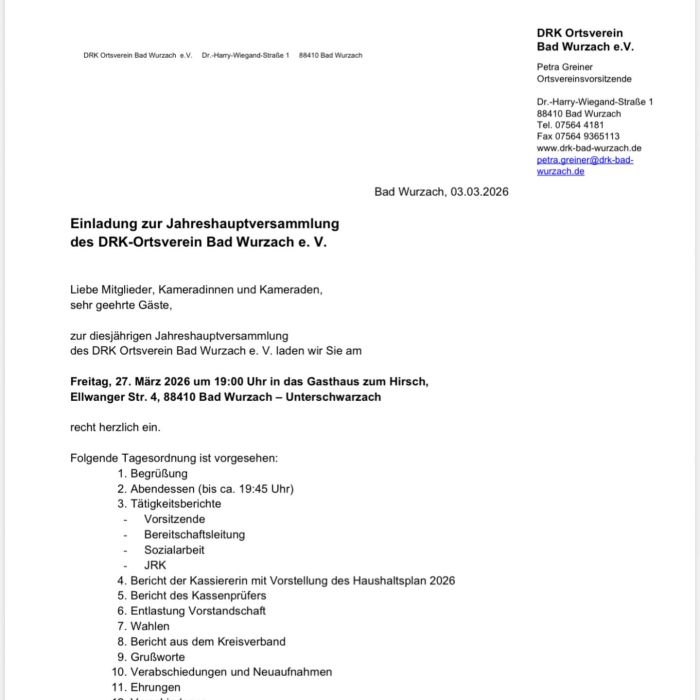 Auch in diesem Jahr laden wir wieder sehr herzlich zu unsere Jahreshauptversammlung ein. Diese findet am 27.03.26 ab 19 Uhr im Gasthaus zum Hirsch in Unterschwarzach statt. Es gibt wieder viele spannende Rückblicke ins vergangene Jahr, grosse Ehrungen und Ausblicke fürs aktuelle Jahr. Wir freuen uns auf schöne gemeinsame Stunden.